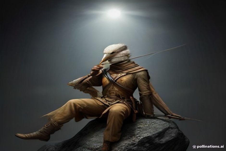 Skilled aarakocra archer character positioned at clifftop lookout point