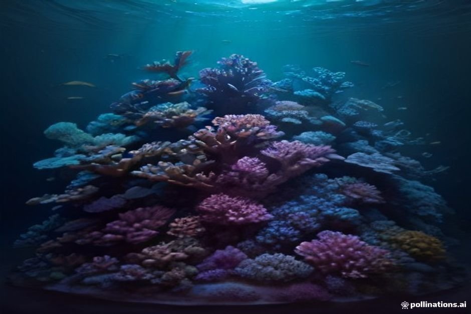 Colorful coral reef ecosystem with glowing bioluminescent marine life