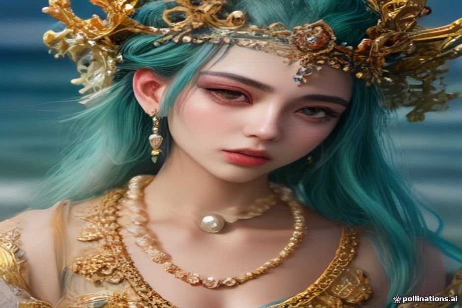 Ornamental golden mermaid crown studded with ocean pearls