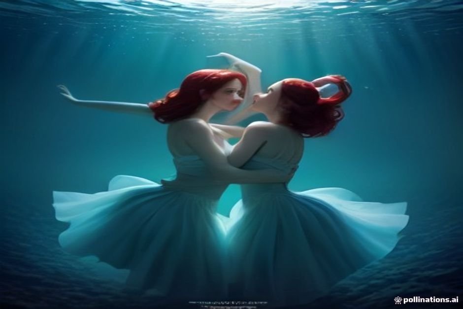 Animated mermaid princesses dancing in musical performance scene