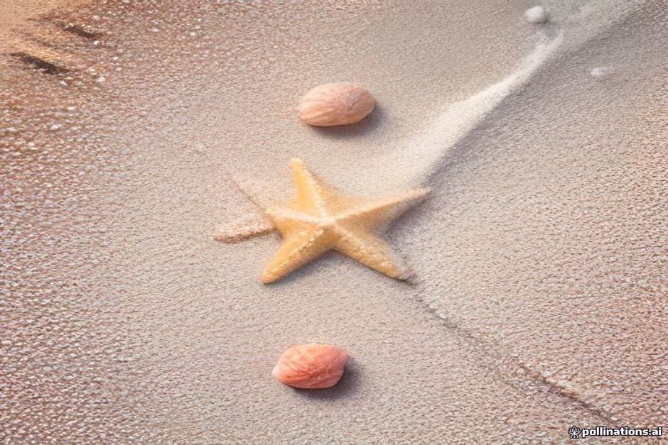 Collection of colorful seashells and starfish on coastal sand