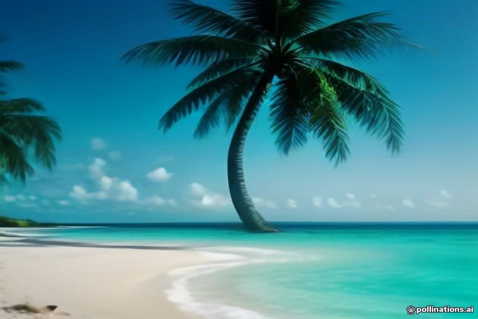 Tropical island paradise with lush palm trees and blue waters