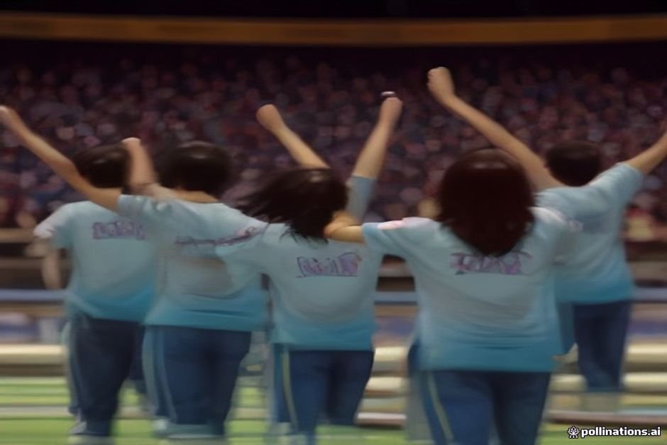 Bowling team in matching shirts celebrating a strike together