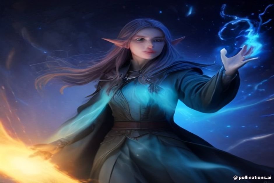 Half-elf spellcaster with magical energy and arcane power