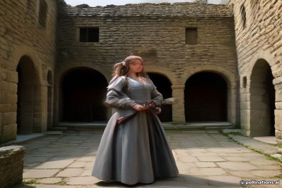 Women in historical medieval clothing in castle setting