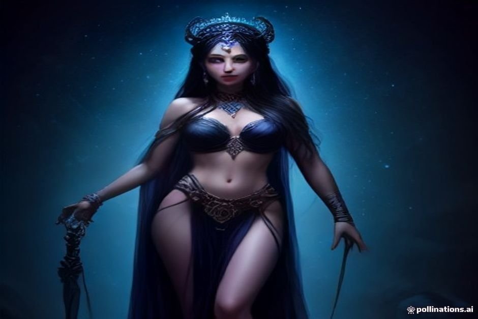 Greek goddess Nyx surrounded by swirling cosmic darkness and stars