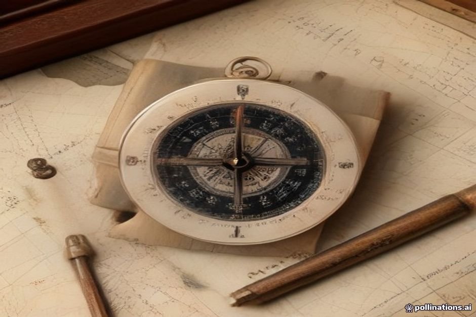Antique brass compass sitting on aged nautical charts