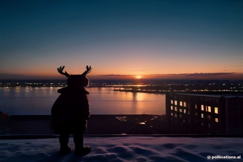 Excited children spotting Santa's reindeer on roof Christmas Eve