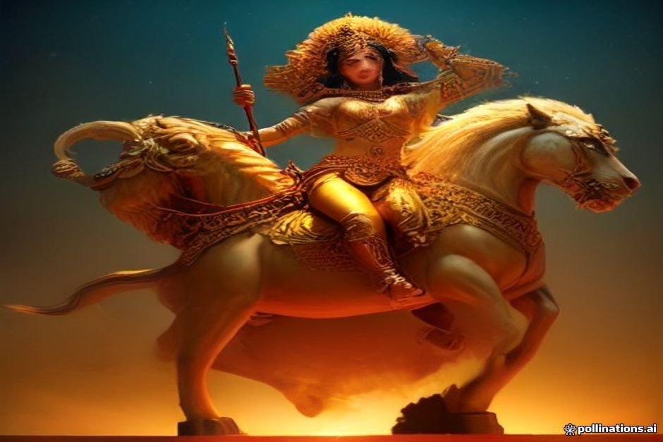 Warrior goddess Durga on lion during Navratri celebration