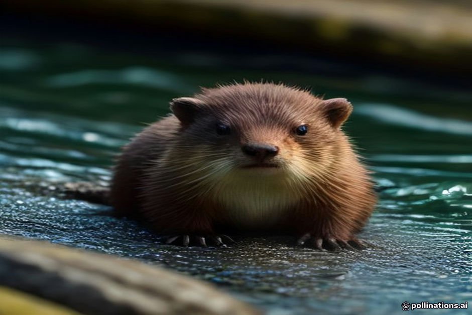 Cute fuzzy beaver sitting on wet rocks