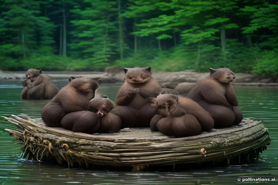 Multiple beavers working together on lodge