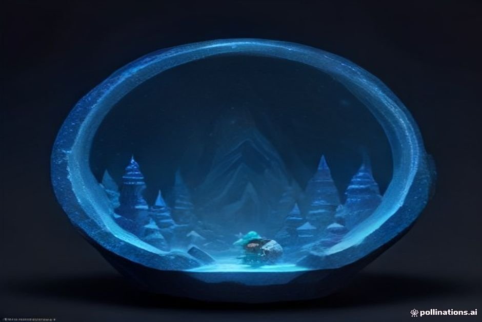 Illuminated underground gnome settlement with crystal formations