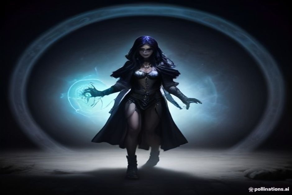 Magical female antagonist surrounded by mystical dark energy